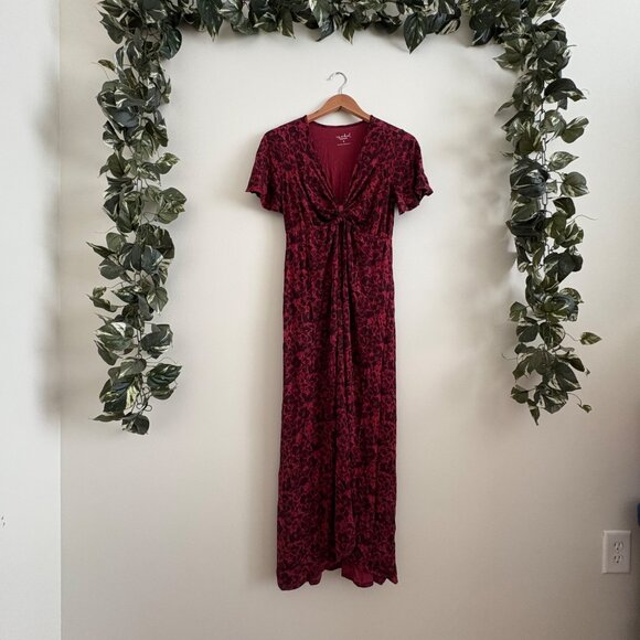 Isabel Maternity Short Sleeve V-Neck Fitted Maxi Dress Red Black Women’s Sz S - Picture 1 of 8